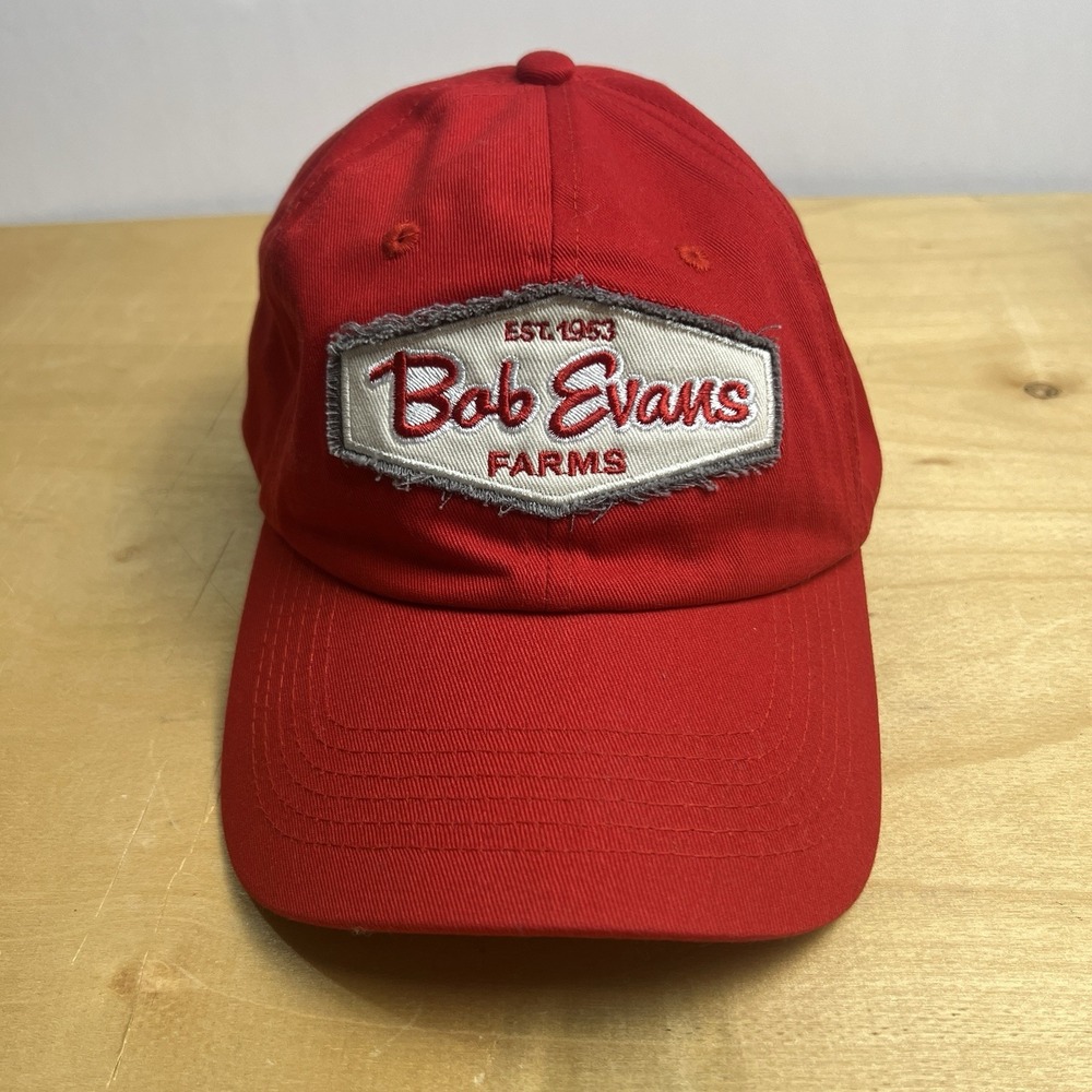 Bob Evans Farms Hat Red Strapback Cap Vintage Style Logo Patch Adjustable
